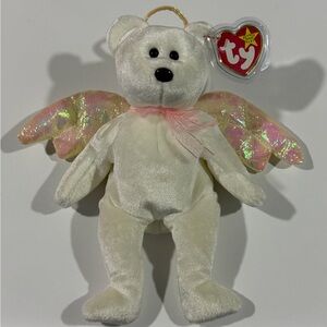 Ty White Angel Bear Plush with Iridescent Pink Wings